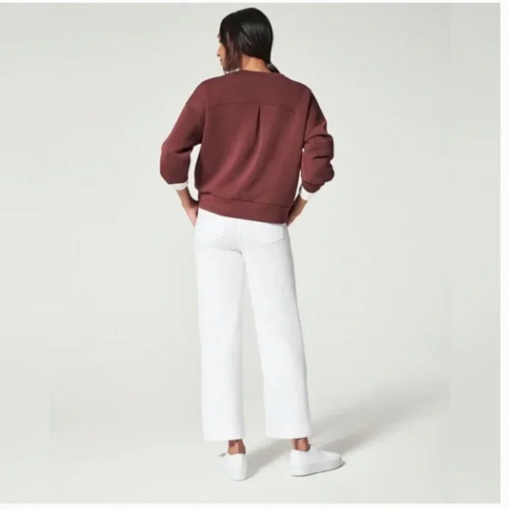 SPANX Stretch Twill Cropped Pant Wide Leg Parchment - Picture 2 of 13